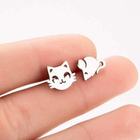 Thumbnail for So Kawaii! Dainty Cat Earrings For Women Earrings KittyNook Cat and Mouse Gold 