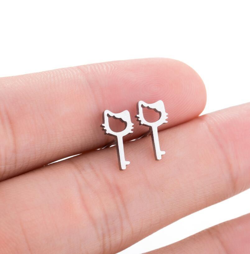 So Kawaii! Dainty Cat Earrings For Women Earrings KittyNook Key Cat Gold 