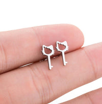 Thumbnail for So Kawaii! Dainty Cat Earrings For Women Earrings KittyNook Key Cat Gold 