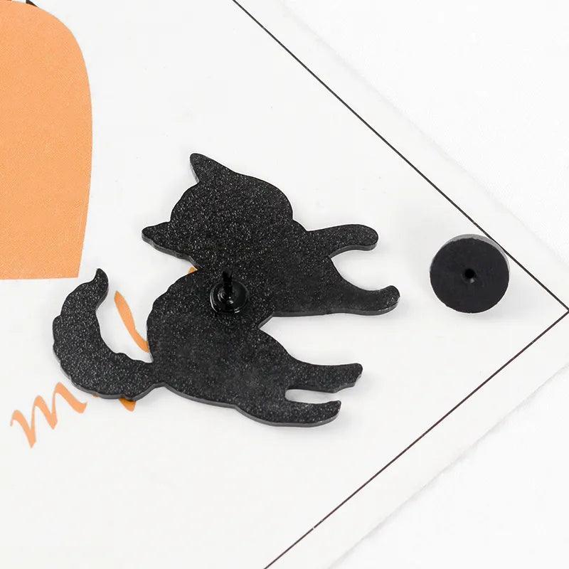 Spooky Black Cat Enamel Pin Brooches & Lapel Pins KittyNook Cat Company   