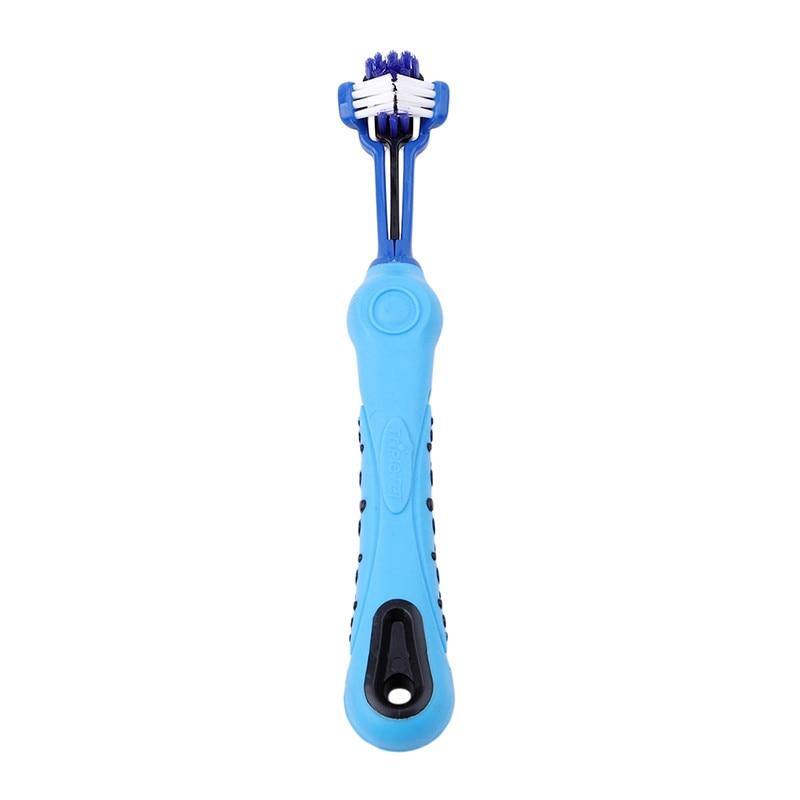 Squeaky-Clean Three Sided Pet Toothbrush Pet Supplies KittyNook Blue  