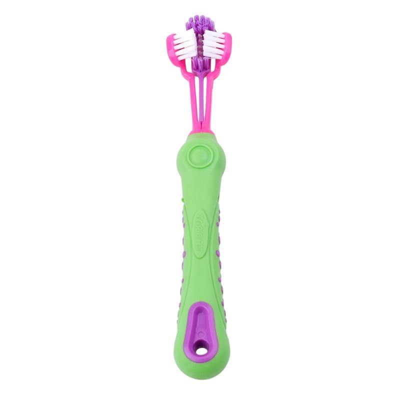 Squeaky-Clean Three Sided Pet Toothbrush Pet Supplies KittyNook Green  