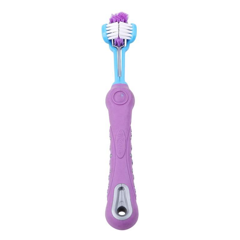 Squeaky-Clean Three Sided Pet Toothbrush Pet Supplies KittyNook Purple  