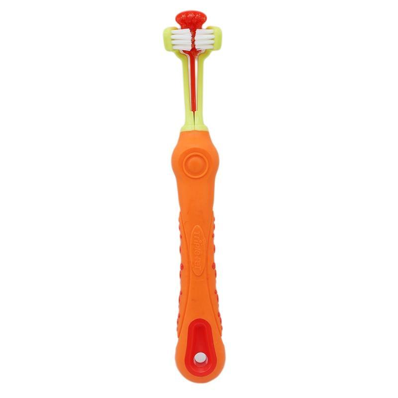 Squeaky-Clean Three Sided Pet Toothbrush Pet Supplies KittyNook Orange  