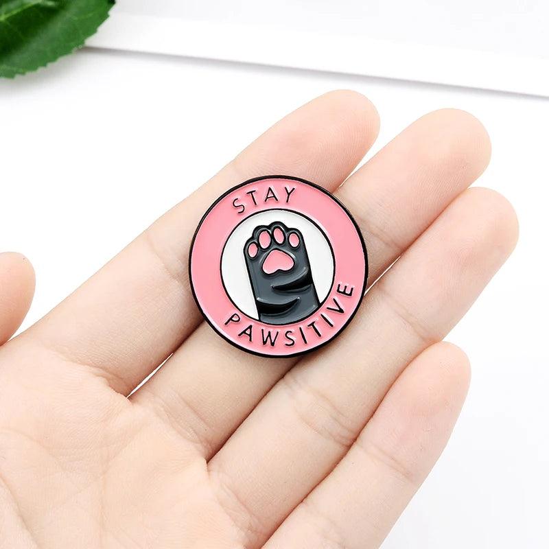 Stay Pawsitive Cat Brooch Pin Brooches & Lapel Pins KittyNook Cat Company   