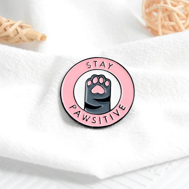 Stay Pawsitive Cat Brooch Pin Brooches & Lapel Pins KittyNook Cat Company   