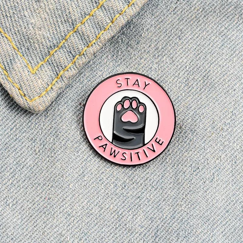 Stay Pawsitive Cat Brooch Pin Brooches & Lapel Pins KittyNook Cat Company   