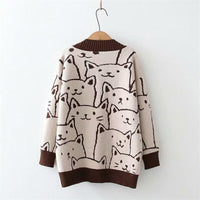 Thumbnail for Vintage V-Neck Cat Sweater - KittyNook Cat Company