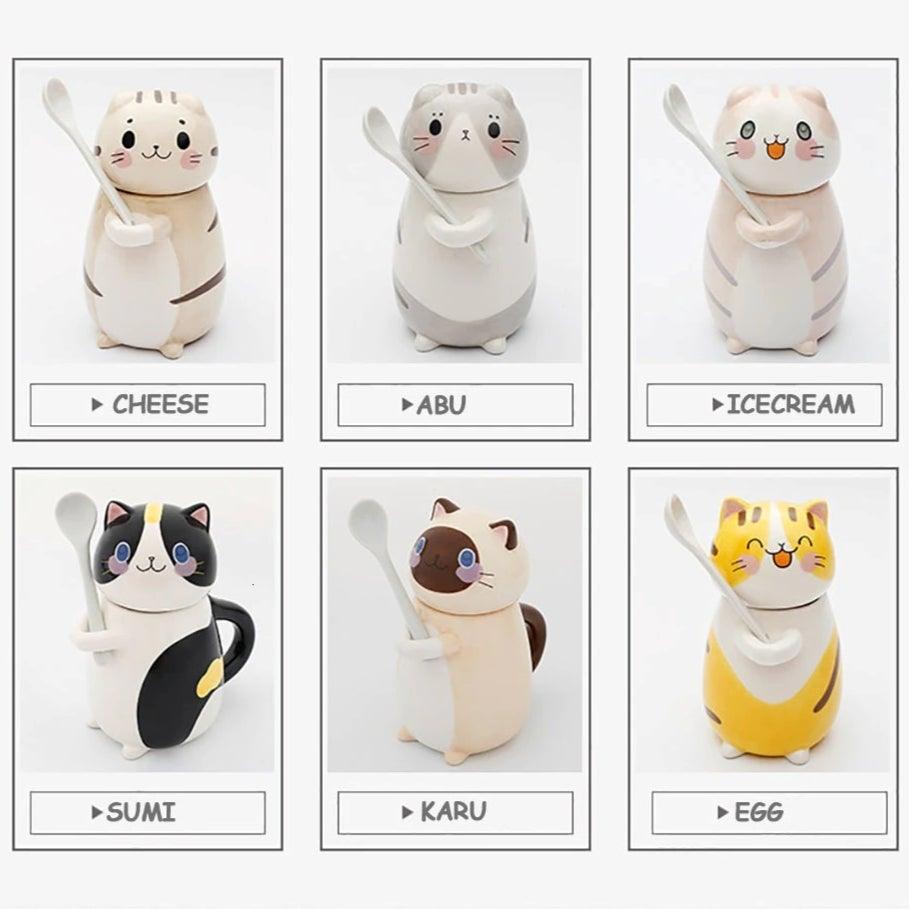 Kawaii Cats Ceramic Mug With Lid And Spoon - KittyNook Cat Company