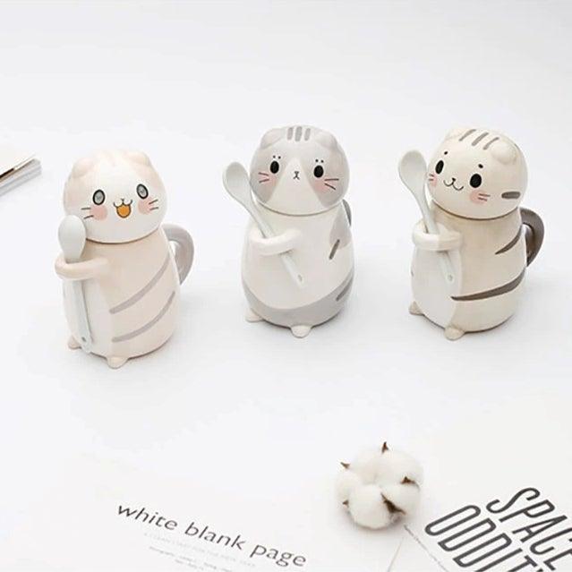 Kawaii Cats Ceramic Mug With Lid And Spoon - KittyNook Cat Company